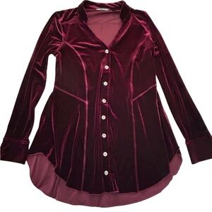 SNO SKINS Deep Burgundy Velvet Button-Down Shirt